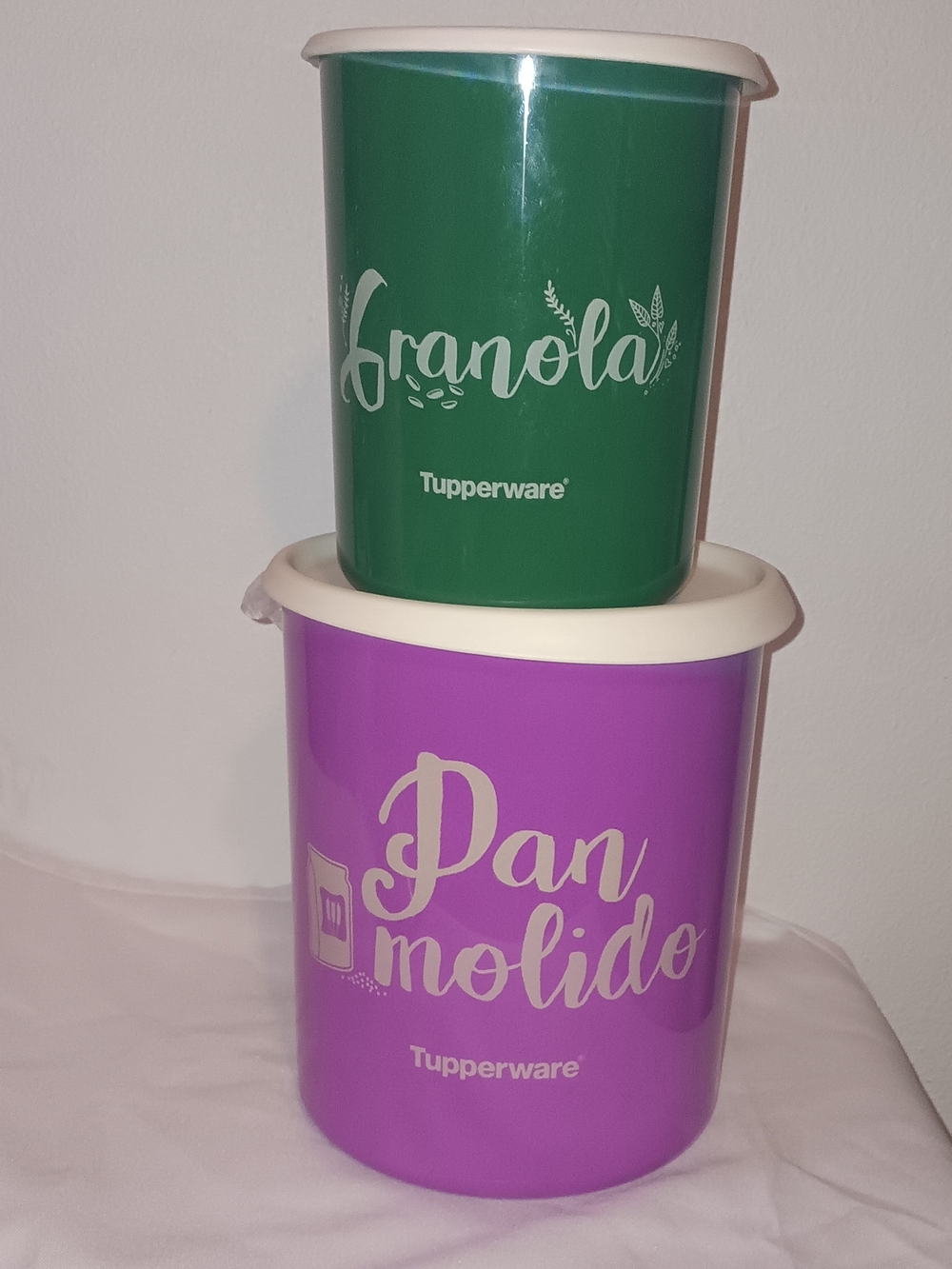Tupperware Green Granola & Purple Pan Molido Storage Canisters